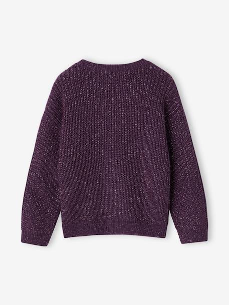 Pull fille maille perlée animation badge irisé anthracite+violet 5 - vertbaudet enfant 
