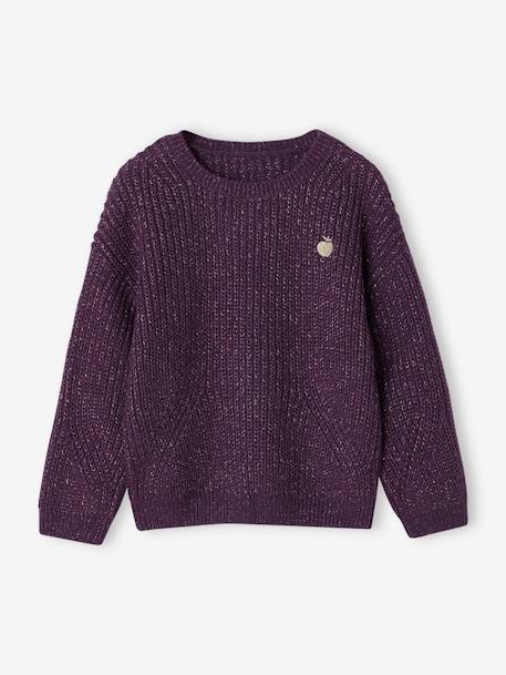 Pull fille maille perlée animation badge irisé anthracite+violet 4 - vertbaudet enfant 