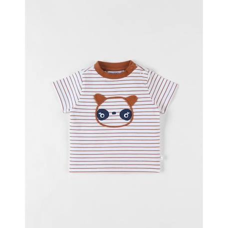 Bébé-T-shirt, sous-pull-T-shirt-T-shirt rayé panda à manches courtes écru/caramel