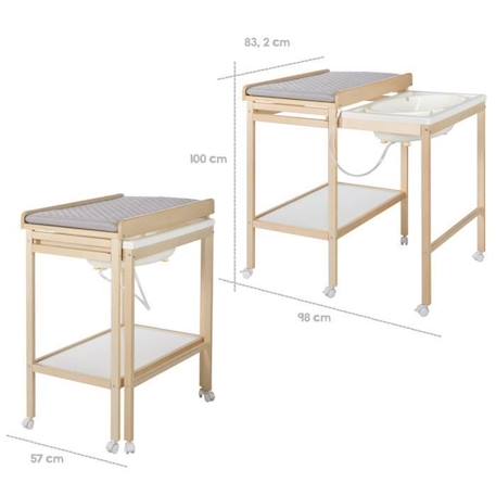 ROBA Table à Langer avec Baignoire Coulissante Baby Pool et Matelas à Langer Imperméable Gris - Bois Naturel / Blanc BEIGE 2 - vertbaudet enfant 