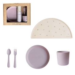 Puériculture-Coffret cadeau Repas Violet - Couverts - Assiette - Verre - Set de table - Vaisselle bébé et enfants - Mushie