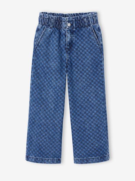 Pantalon fille large motifs fantaisie bleu foncé+denim gris 4 - vertbaudet enfant 