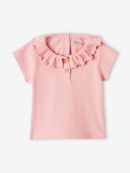 Tee-shirt en côtes bébé avec collerette écru+rose 5 - vertbaudet enfant 