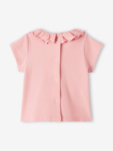 Tee-shirt en côtes bébé avec collerette écru+rose 8 - vertbaudet enfant 