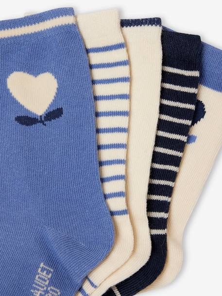 Lot 5 paires de chaussettes coeur fille abricot+bleu chambray 4 - vertbaudet enfant 