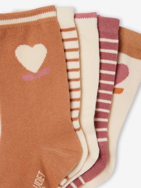Lot 5 paires de chaussettes coeur fille abricot+beige+bleu chambray 4 - vertbaudet enfant 
