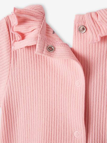 Tee-shirt en côtes bébé avec collerette écru+rose 7 - vertbaudet enfant 