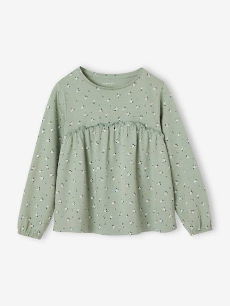 T-shirt blouse fille imprimé manches longues écru+Léopard+rose poudré+vert de gris 10 - vertbaudet enfant 