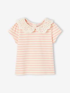 -Tee-shirt rayé bébé fille col en broderie anglaise