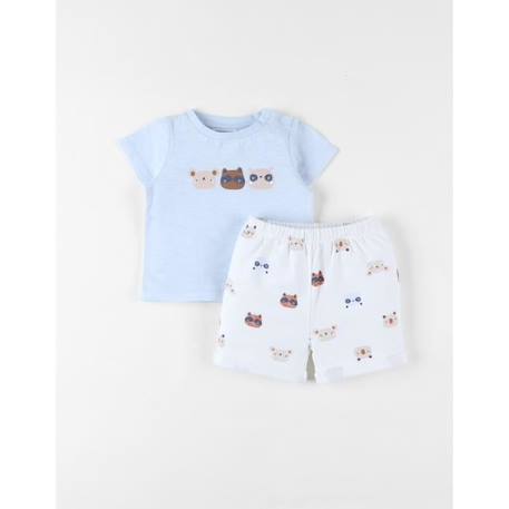 Bébé-Ensemble-Ensemble t-shirt + short imprimé animalier écru/bleu clair