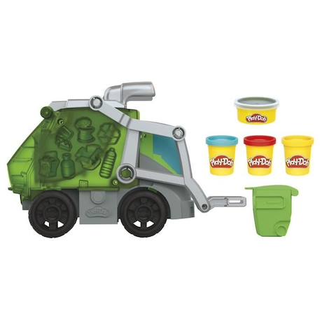 Camion poubelle Play-Doh Wheels - Play-Doh - Avec pâte à imitation ordures et 3 pots de pâte à modeler VERT 2 - vertbaudet enfant 