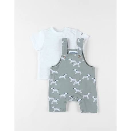 Ensemble salopette zèbres + t-shirt écru/eucalyptus VERT 1 - vertbaudet enfant 