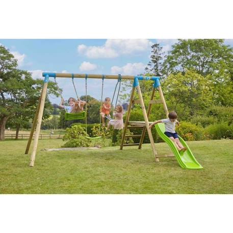 Station genêt tp toys 2 balancoires / vis-a-vis / toboggan / kit d'ancrage h.209 cm MARRON 2 - vertbaudet enfant 