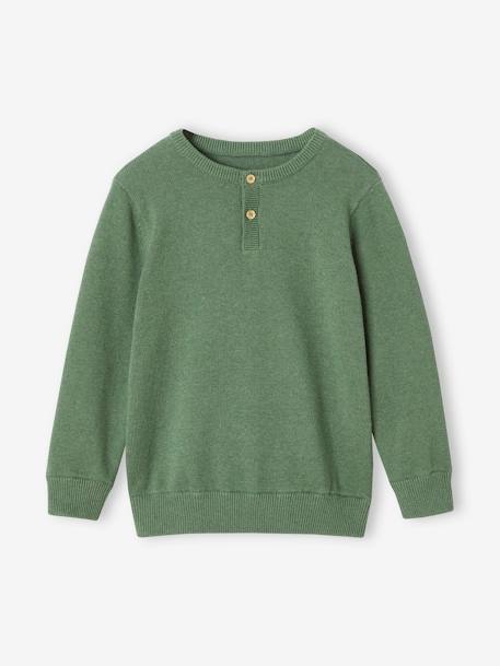 Pull garçon col tunisien vert chiné 1 - vertbaudet enfant 