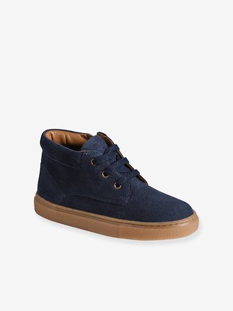 Baskets enfant garçon cuir montantes zippées et élastiquées marine 1 - vertbaudet enfant 