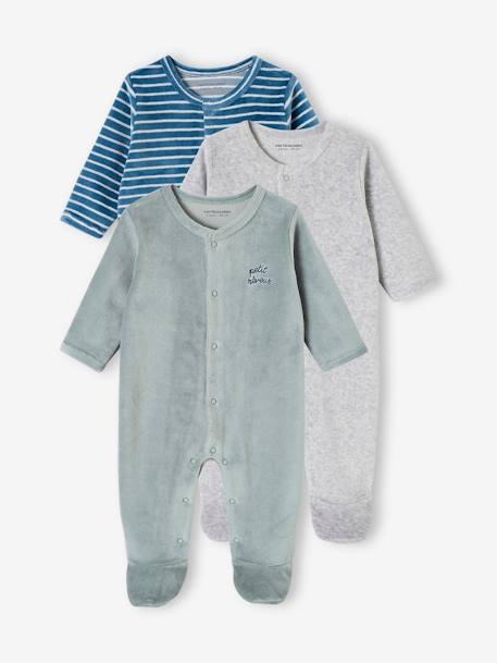 Lot de 3 pyjamas bébé mixte en velours ouverture naissance lot bois de rose+Lot jaune d'or+Lot vert d'eau 15 - vertbaudet enfant 