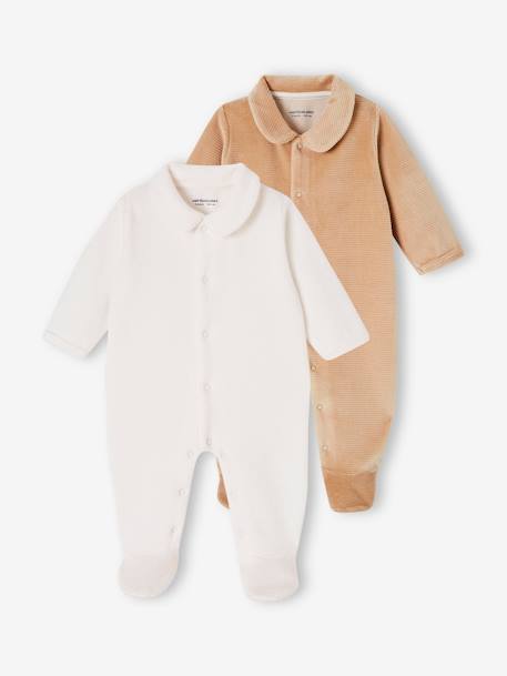 Lot de 2 pyjamas bébé en velours naissance beige+rose 1 - vertbaudet enfant 