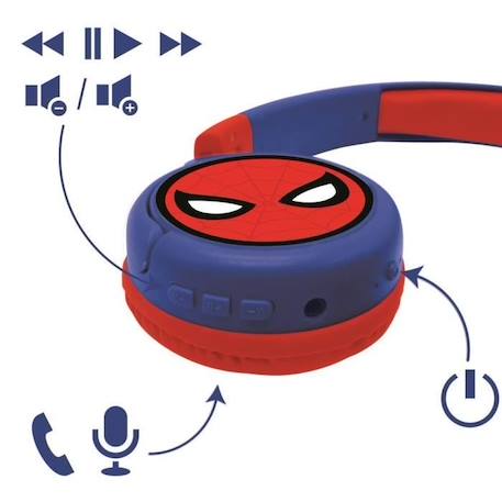 SPIDER-MAN - Casque 2 en 1 Bluetooth® - Filaire confortable et pliable pour enfants avec limitation de son - LEXIBOOK ROUGE 4 - vertbaudet enfant 