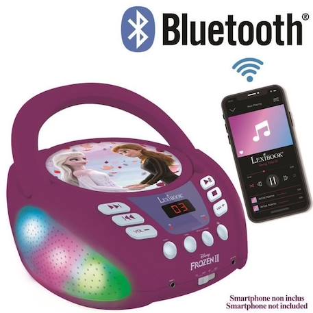 Lecteur CD Bluetooth La Reine des Neiges avec Effets Lumineux - LEXIBOOK - Transportable - Karaoké - Bleu BLEU 2 - vertbaudet enfant 