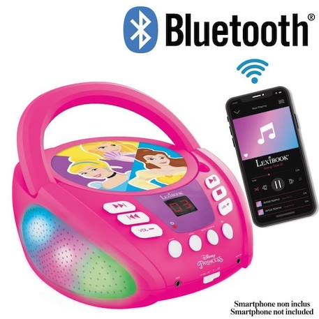 LECTEUR CD Bluetooth Disney Princess - Effets Lumineux - LEXIBOOK ROSE 2 - vertbaudet enfant 