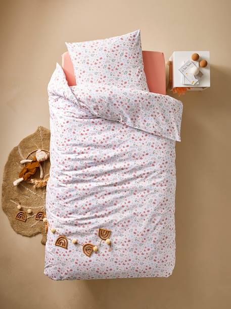 Parure housse de couette et taie d'oreiller RAINBOW FLOWERS blanc imprimé 3 - vertbaudet enfant 
