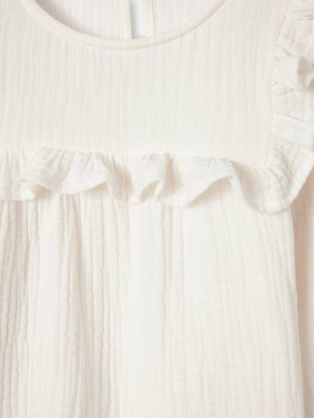 Blouse fille à volant en gaze de coton corail+écru 6 - vertbaudet enfant 