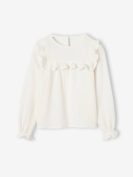 Blouse fille à volant en gaze de coton corail+écru 4 - vertbaudet enfant 
