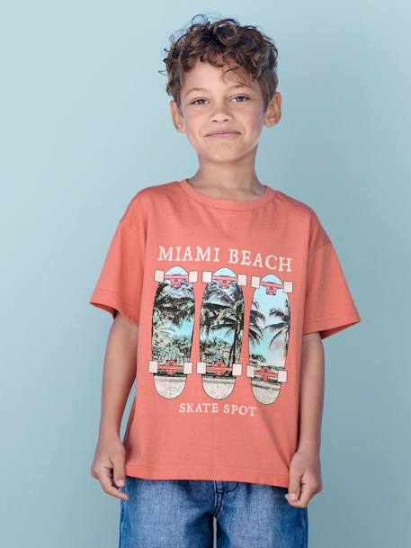 Tee-shirt photoprint garçon corail+écru+vert d'eau 1 - vertbaudet enfant 