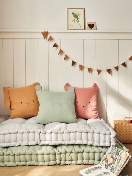 Coussin animal en gaze de coton personnalisable cannelle+rose+vert sauge 3 - vertbaudet enfant 