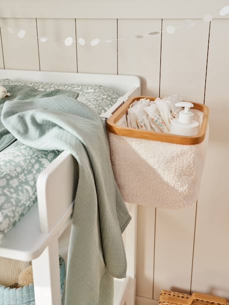 Panier de rangement en sherpa pour table à langer blanc 1 - vertbaudet enfant 