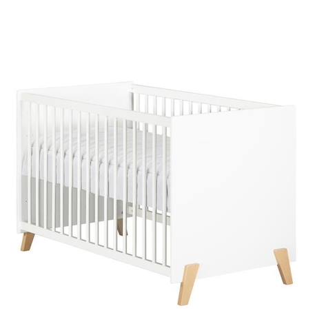 Lit bébé - 120 x 60 cm - Babyprice Joy Naturel - Blanc - Sur pieds en bois naturel BLANC 3 - vertbaudet enfant 