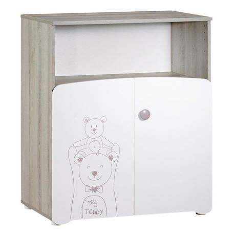 Commode à langer - Babyprice - Teddy - En bois blanc - Sérigraphie ours - 2 portes- 97x76x66cm BLANC 2 - vertbaudet enfant 