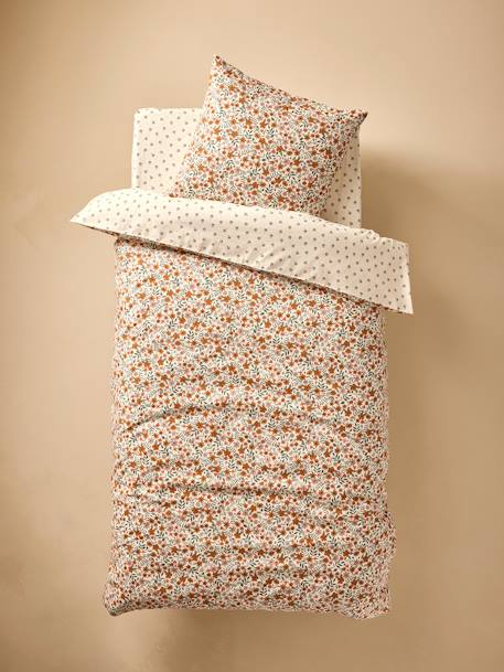 Parure housse de couette et taie d'oreiller réversible RETRO FLOWERS, avec coton recyclé multicolore 4 - vertbaudet enfant 