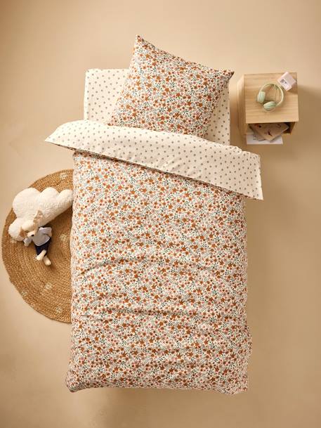 Parure housse de couette et taie d'oreiller réversible RETRO FLOWERS, avec coton recyclé multicolore 3 - vertbaudet enfant 