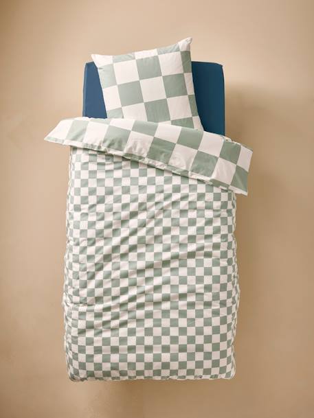 Parure housse de couette et taie d'oreiller carreaux vert 9 - vertbaudet enfant 