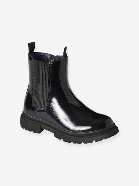 Boots enfant fille synthétique zippées et élastiquées marine+marron 2 - vertbaudet enfant 