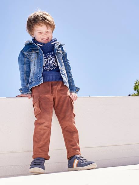 Tennis enfant garçon synthétique à scratchs BLEU FONCE UNI AVEC DECOR+marron 6 - vertbaudet enfant 