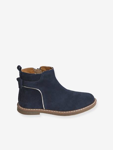 Boots enfant fille cuir zippées noeud fantaisie BLEU FONCE UNI+noir imprimé 2 - vertbaudet enfant 