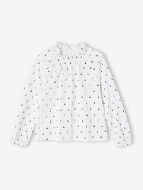 T-shirt fantaisie col élastiqué volanté fille écru+marine 3 - vertbaudet enfant 