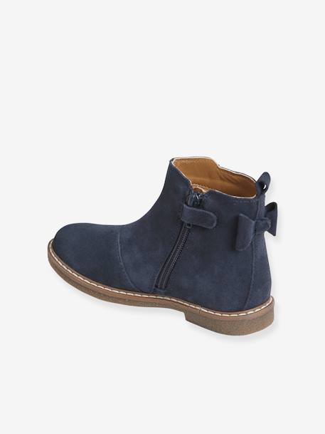 Boots enfant fille cuir zippées noeud fantaisie BLEU FONCE UNI+noir imprimé 3 - vertbaudet enfant 