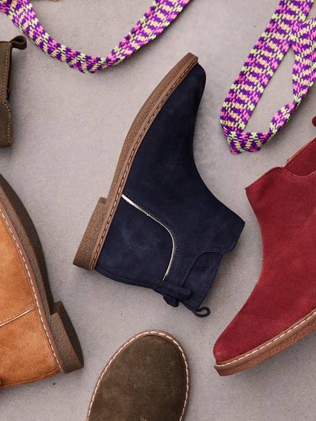 Boots enfant fille cuir zippées noeud fantaisie BLEU FONCE UNI+noir imprimé 6 - vertbaudet enfant 