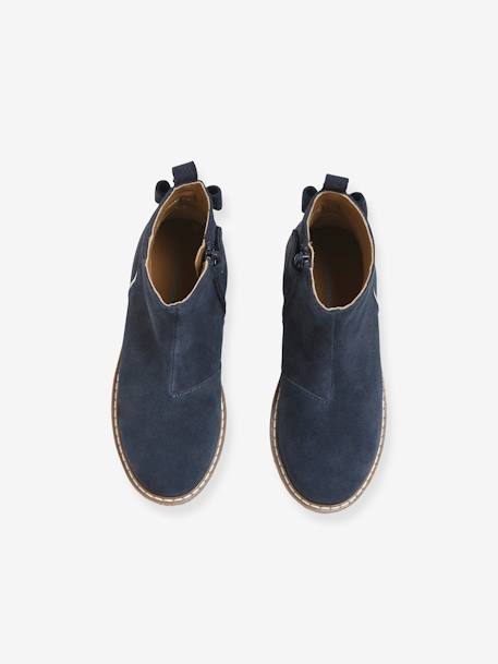 Boots enfant fille cuir zippées noeud fantaisie BLEU FONCE UNI+noir imprimé 4 - vertbaudet enfant 