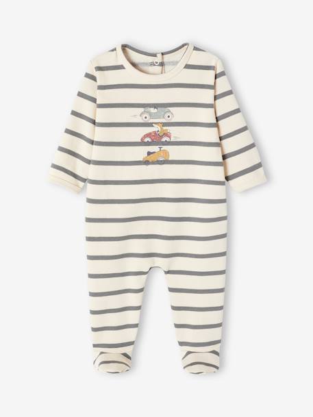 Dors-bien rayé motif voitures bébé garçon écru 1 - vertbaudet enfant 