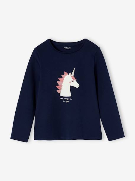 Tee-shirt fantaisie fille manches longues gris foncé+marine 4 - vertbaudet enfant 
