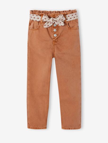 Pantalon fille paperbag ceinture foulard cannelle+mauve 3 - vertbaudet enfant 