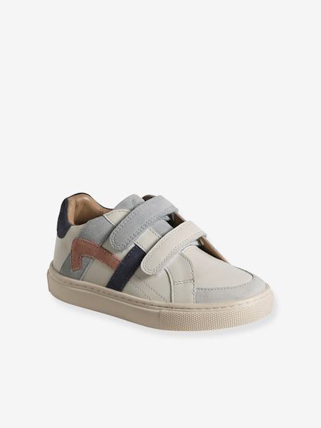 Baskets enfant garçon cuir à scratchs écru+lot blanc+lot bleu 1 - vertbaudet enfant 