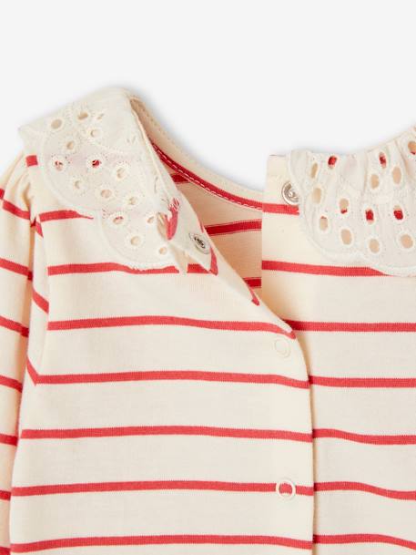 T-shirt bébé col brodé manches longues beige clair+rayé marine+rayé rouge 19 - vertbaudet enfant 