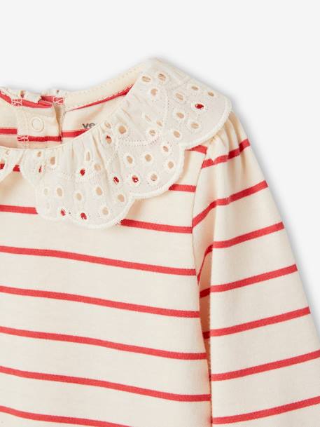T-shirt bébé col brodé manches longues beige clair+rayé marine+rayé rouge 18 - vertbaudet enfant 