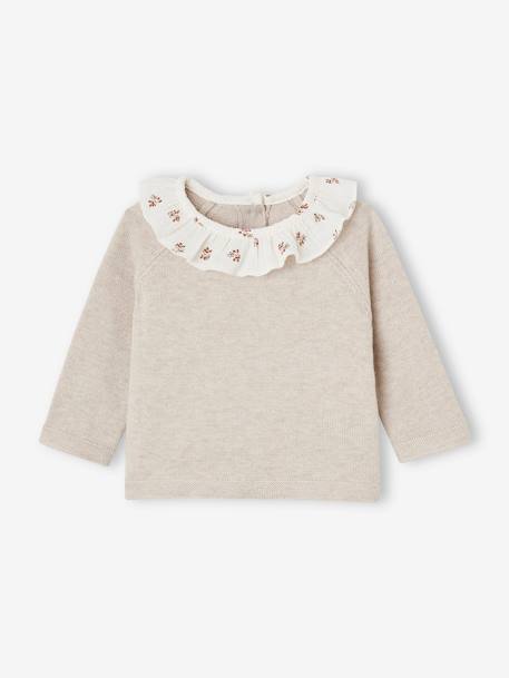 Pull bébé naissance à collerette fleurie beige chiné 1 - vertbaudet enfant 