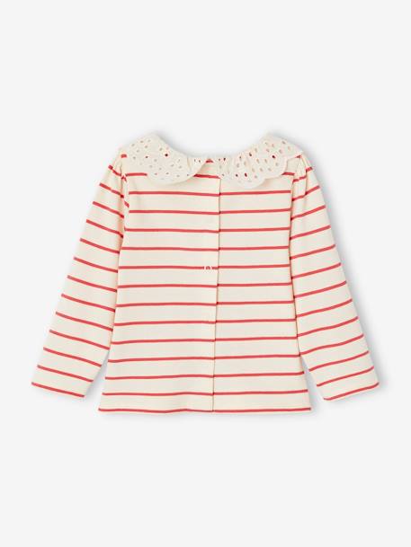 T-shirt bébé col brodé manches longues beige clair+rayé marine+rayé rouge 20 - vertbaudet enfant 